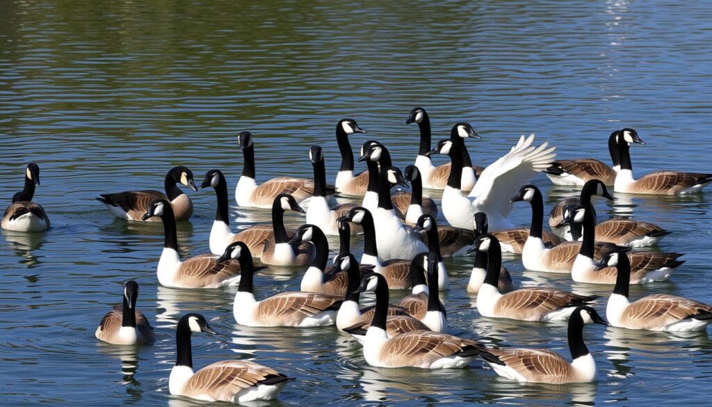 Black and white goose flock dynamics