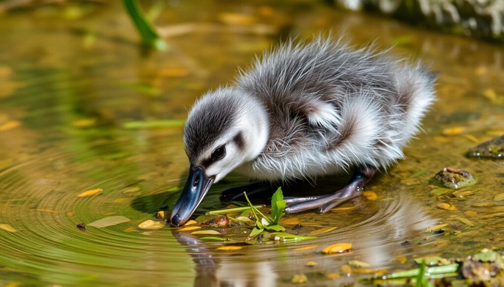 Grey duckling feeding habits