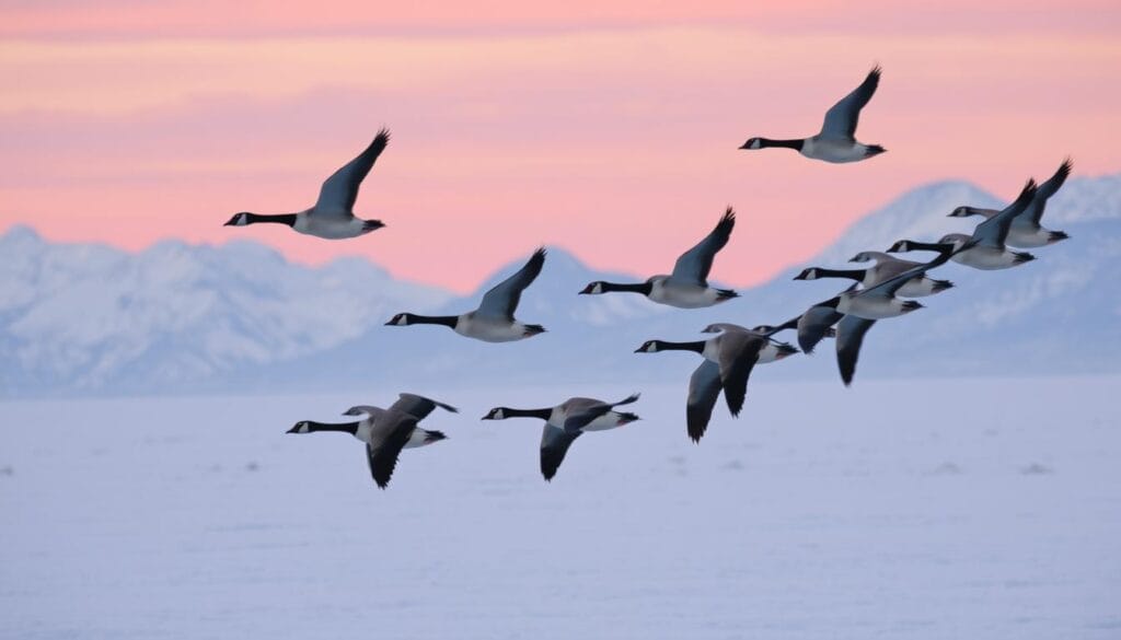 Migrating arctic goose