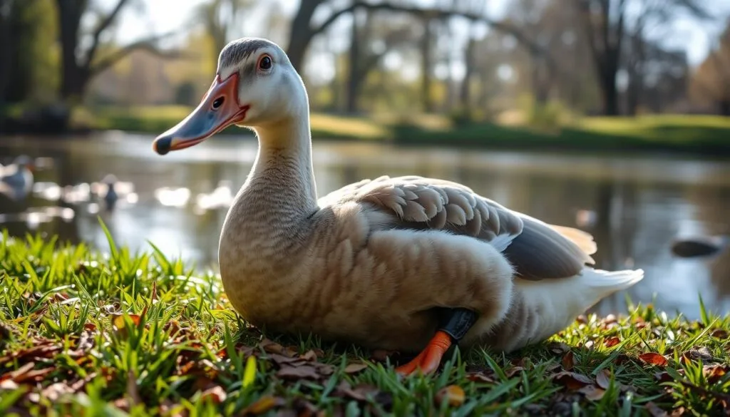 Duck with lameness and mobility impairment