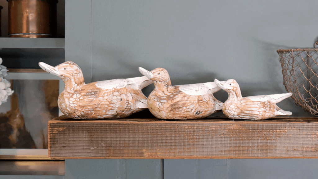 wooden duck decor in living room