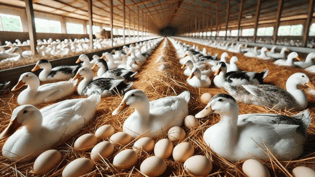 sustainable farming with organic brown duck eggs